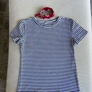 French Striped Navy and White Women’s T-Shirt